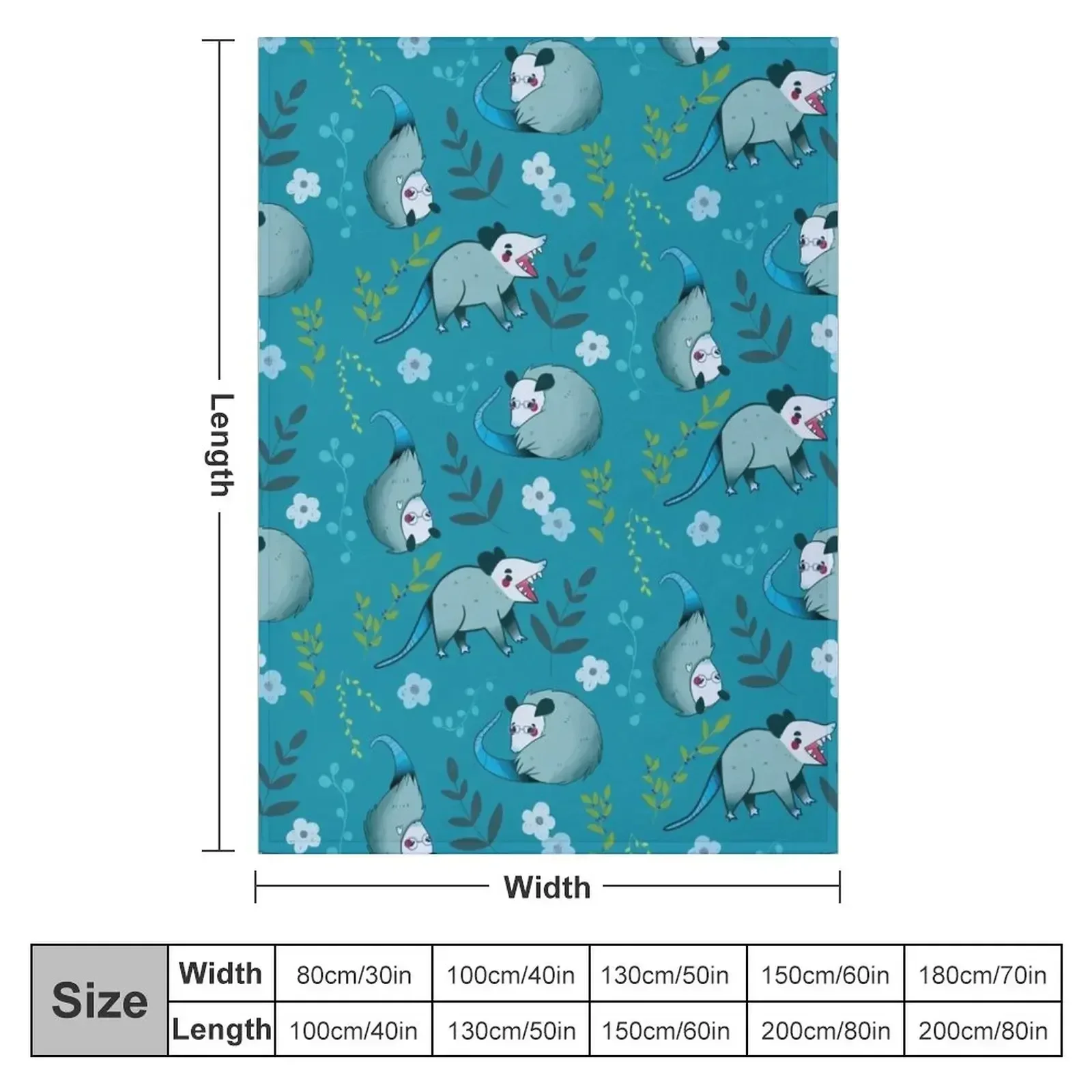 Possum - Cute Blue and Green Cartoon Animal Pattern Throw Blanket Nap Sofa Custom Comforter halloween Sofa Quilt Blankets