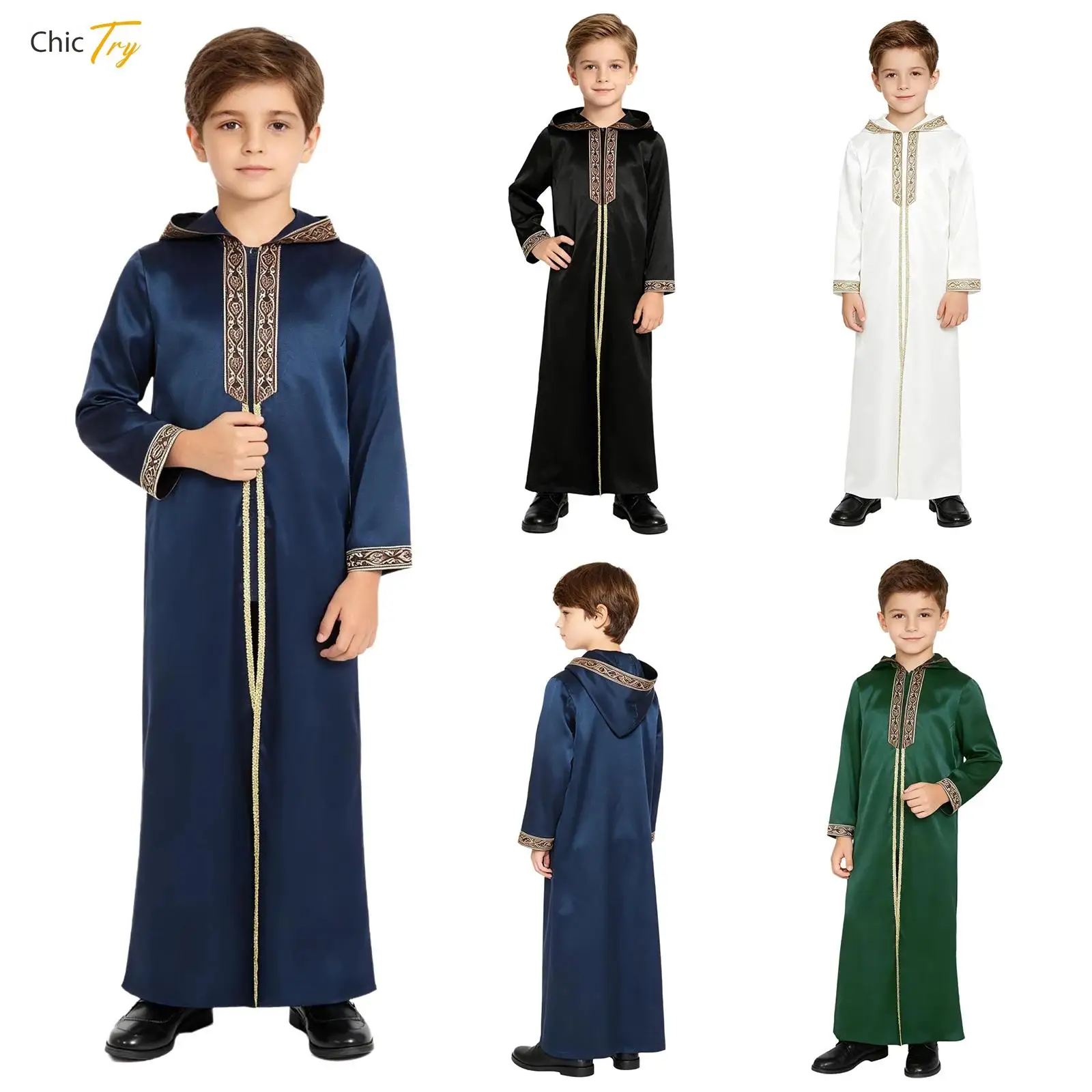 tunica-muculmana-para-meninos-vestido-Arabe-com-capuz-manga-longa-ziper-bordado-com-detalhes-dourados-kaftan-thobe-traje-islamico-para-o-ramada-e-shows-culturais