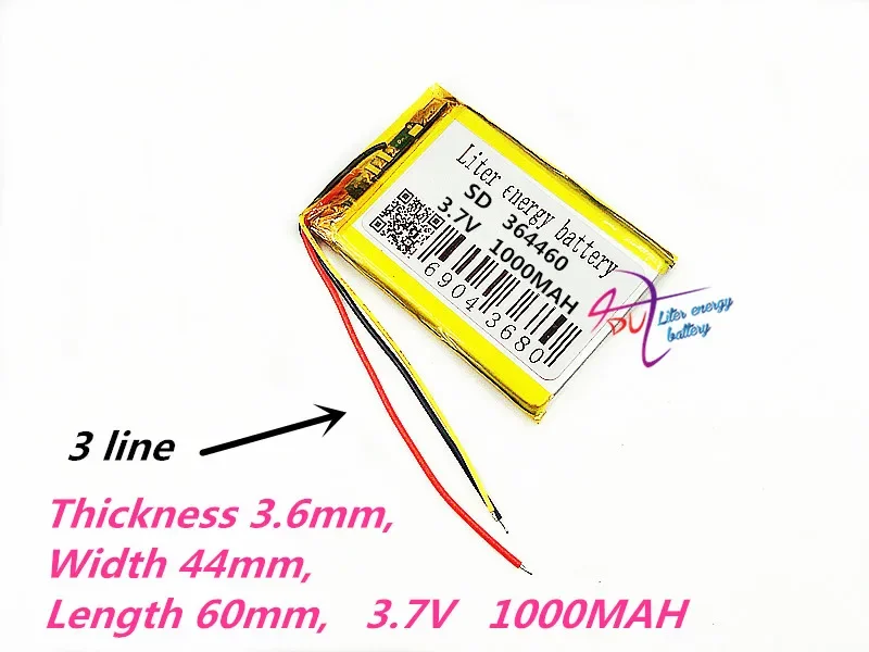 3 linhas 364460   3,7V 1000mAh 354560   Células de bateria recarregáveis de polímero de lítio li-po li-ion para mp3 mp4 mp5 gps móvel bluetooth