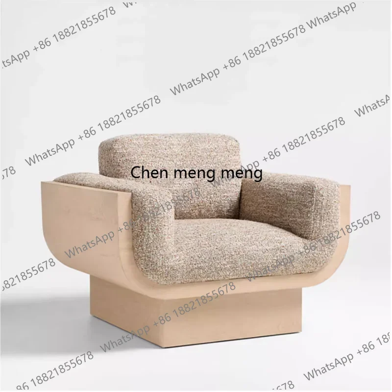 

Discount Medieval wabi-sandy wind solid wood single sofa simple Nordic designer hotel studio leisure fabric negotiation chair