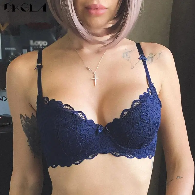 Fashion Blue Underwear Sexy Bra Set Plus Size C D Cup Comfortable Thin Embroidery Brassiere Push Up Bras Lace Women Lingerie Set