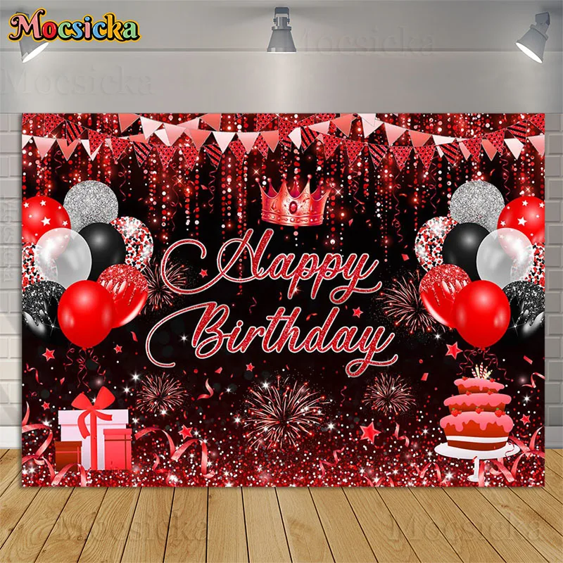 Décors de Thème de Joyeux Anniversaire, Bannière de Feux d'Artifice Rouges, Ballon, Décoration de Table de Gâteau, Fournitures de ixd'Anniversaire pour Femme Adulte