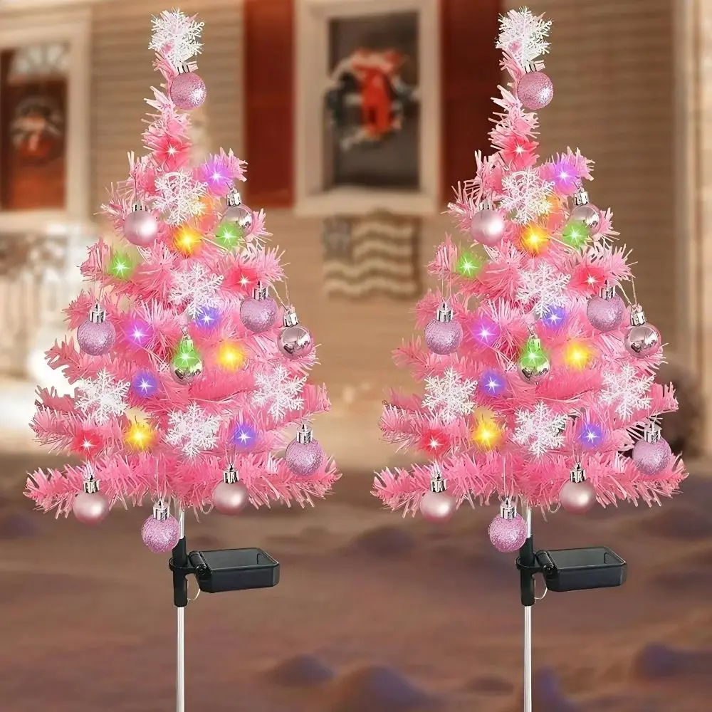 Solar Powered Solar Christmas Tree Light Waterproof Tree Shaped Garden Landscape Lights Pink Optional Decorations