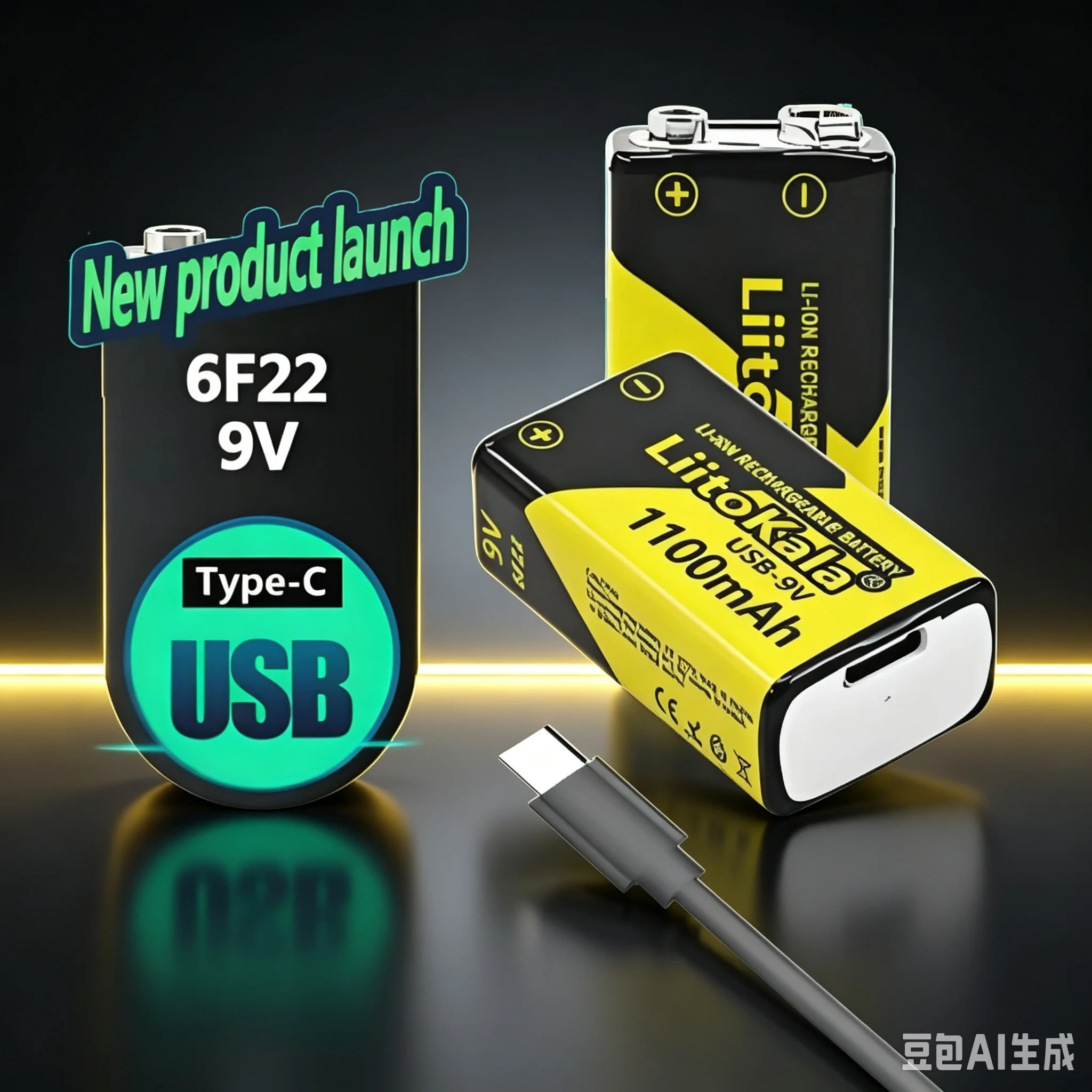 4-50pcs LiitoKala USB-9V 1100mAh Li-ion Rechargeable Battery Type-C Charges Up to 1500 Cycles