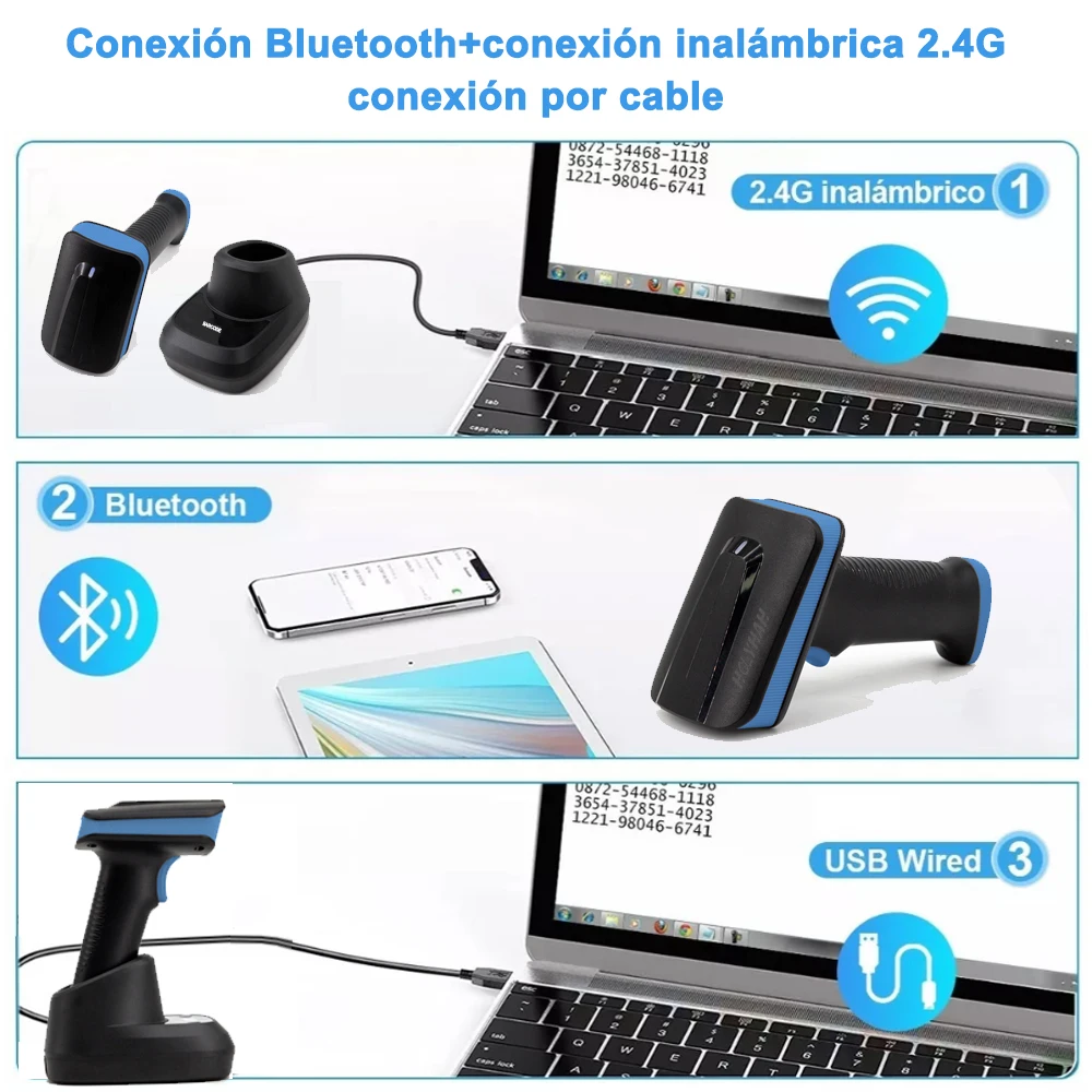 Holyhah 1D 2D Handheld Barcode Scanner Reader QR PDF417 Bluetooth 2.4G Wireless Wired USB Platform