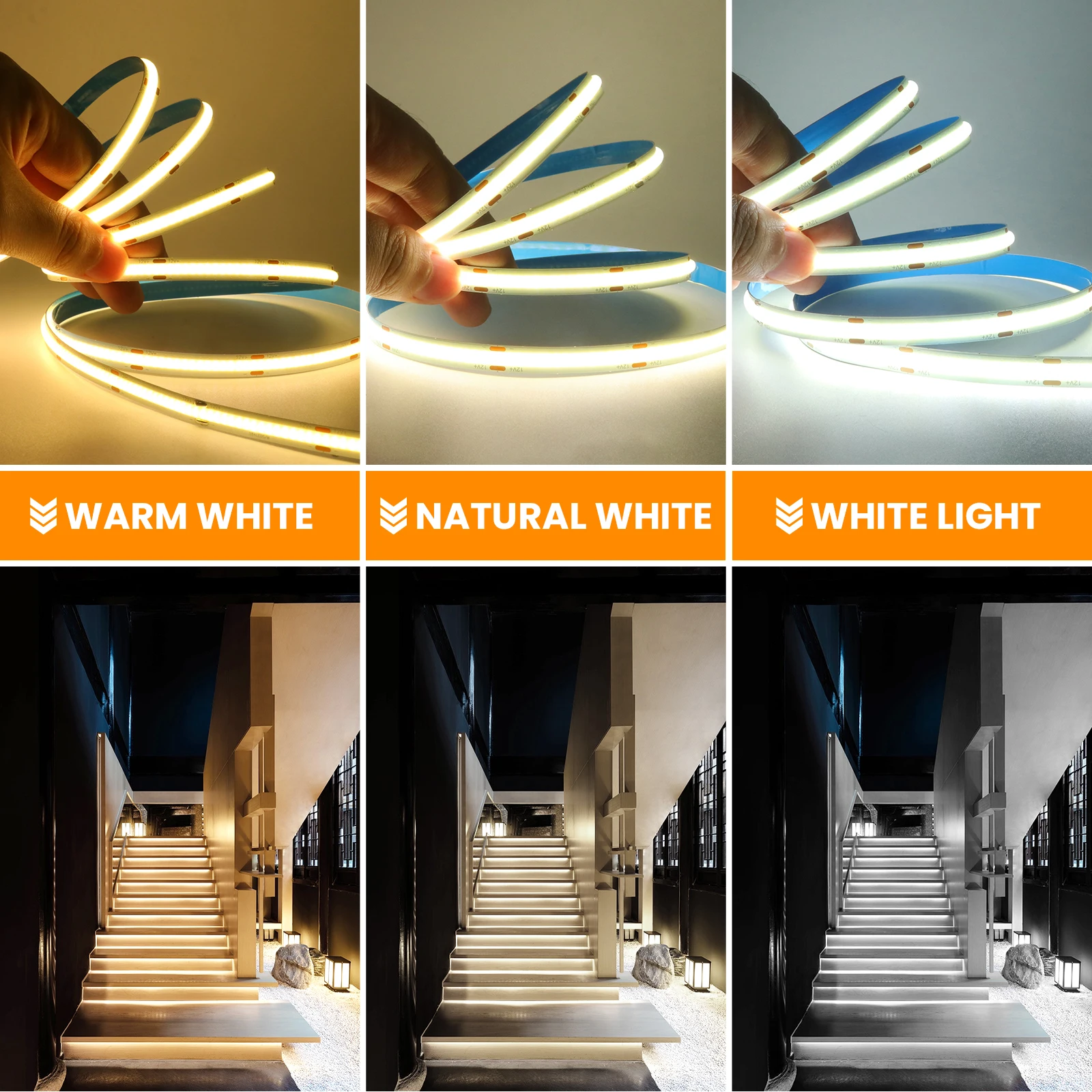 DC 12V 24V COB Strip 480 384 320 528Leds/M High Density RA90 White 3000K 4000K 6000K IP21 Flexible Ribbon Rope LED Light