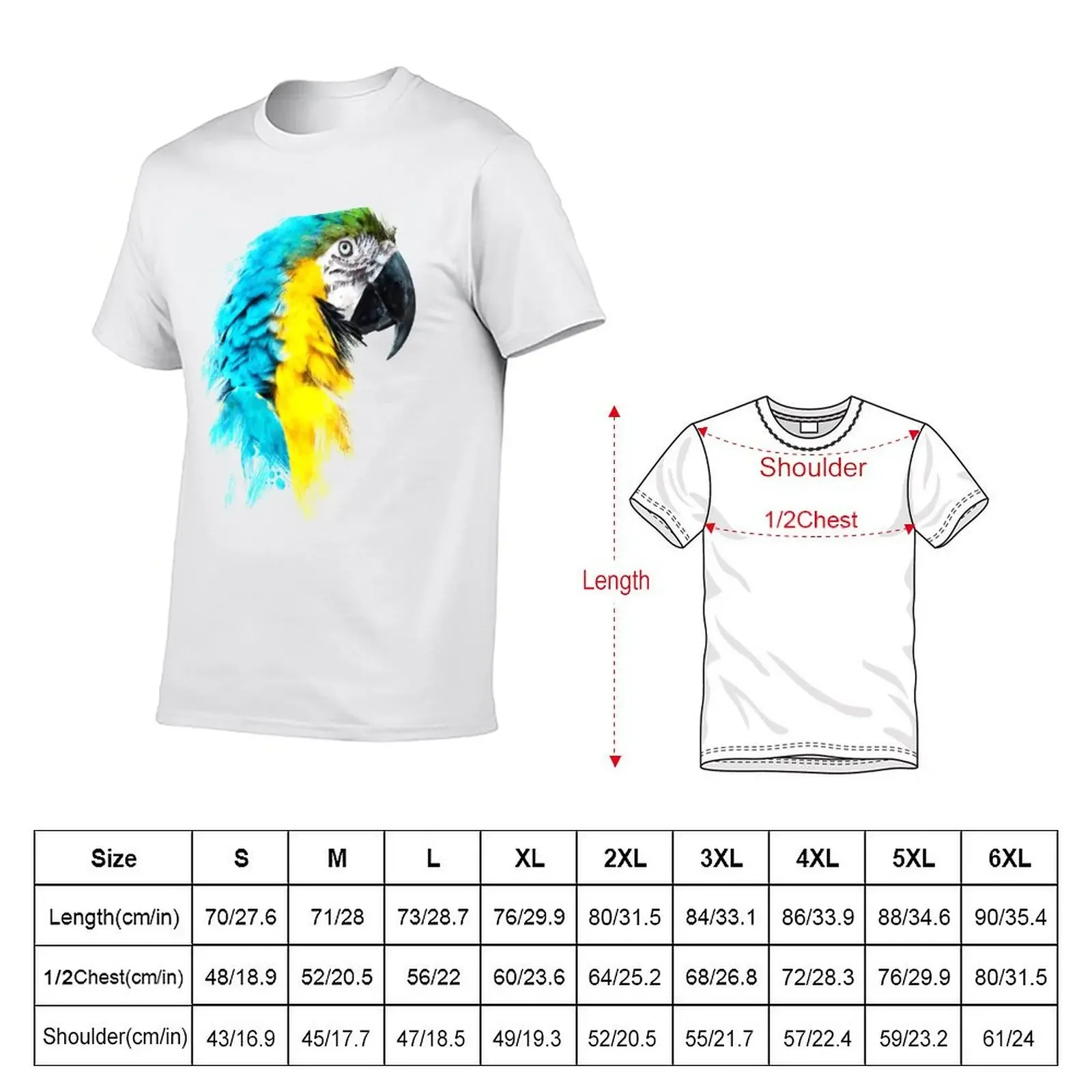 Dramabite Watercolour blue yellow macaw parrot T-Shirt plus sizes summer tops shirts graphic tees mens clothes