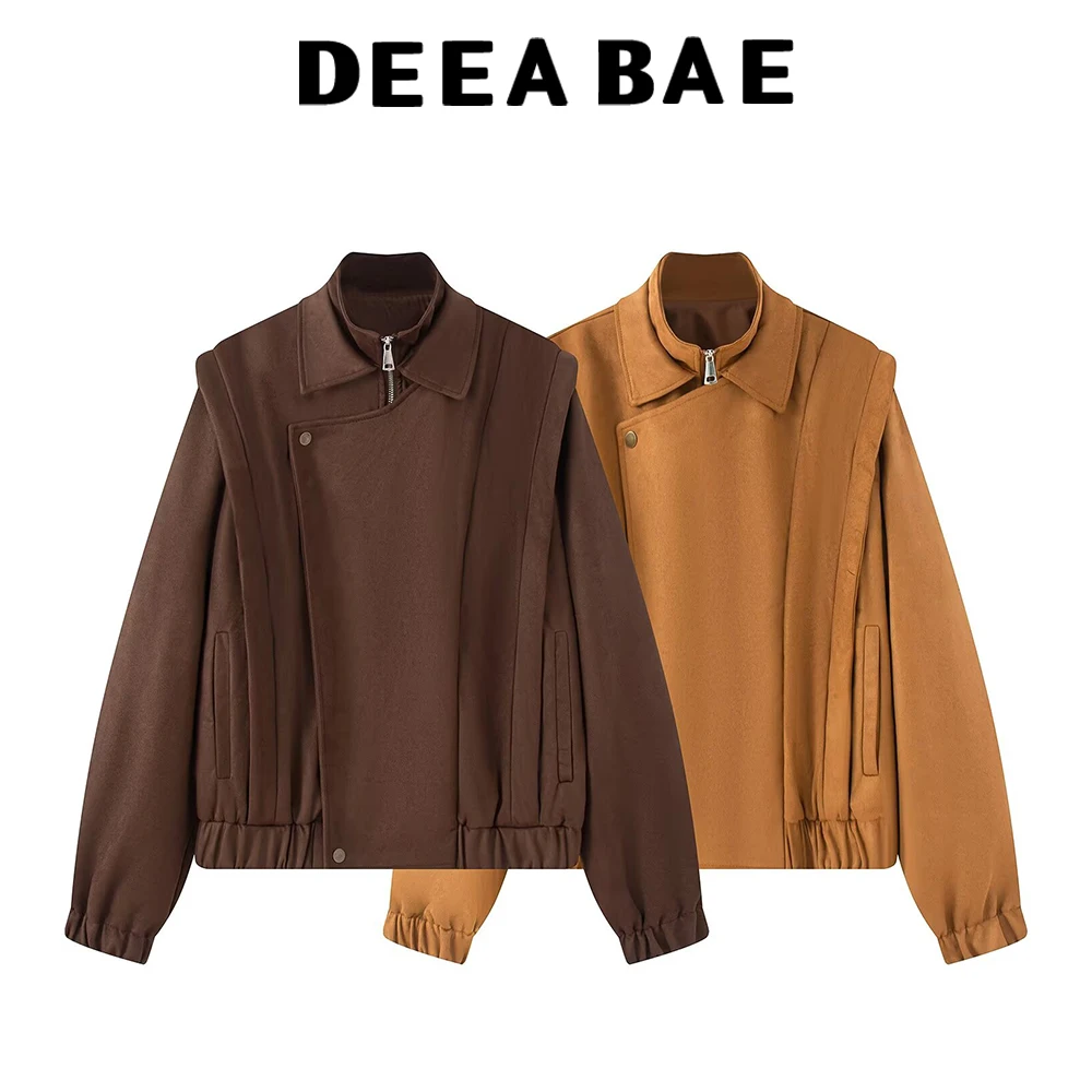 

DEEABAE Замшевая мотоциклетная куртка Maillard в американском ретро-стиле с лацканами, свободная короткая куртка