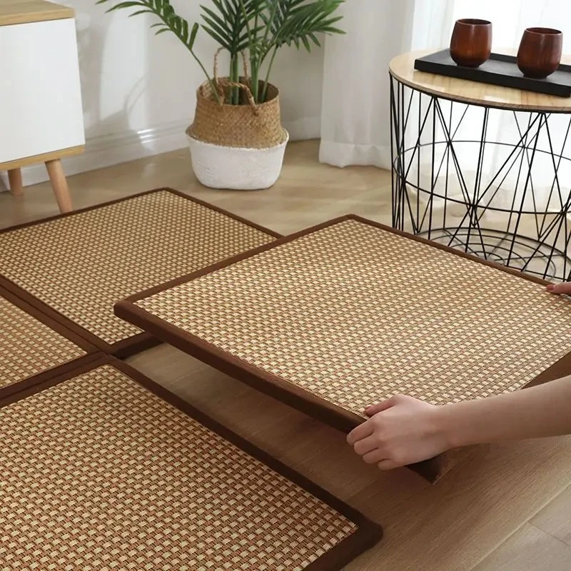 Rattan Summer Cooling Floor Mat Woven Tatami Carpet Bedside Rugs for Bedroom Living Room Bay Window Coffee Table Area Rugs Decor
