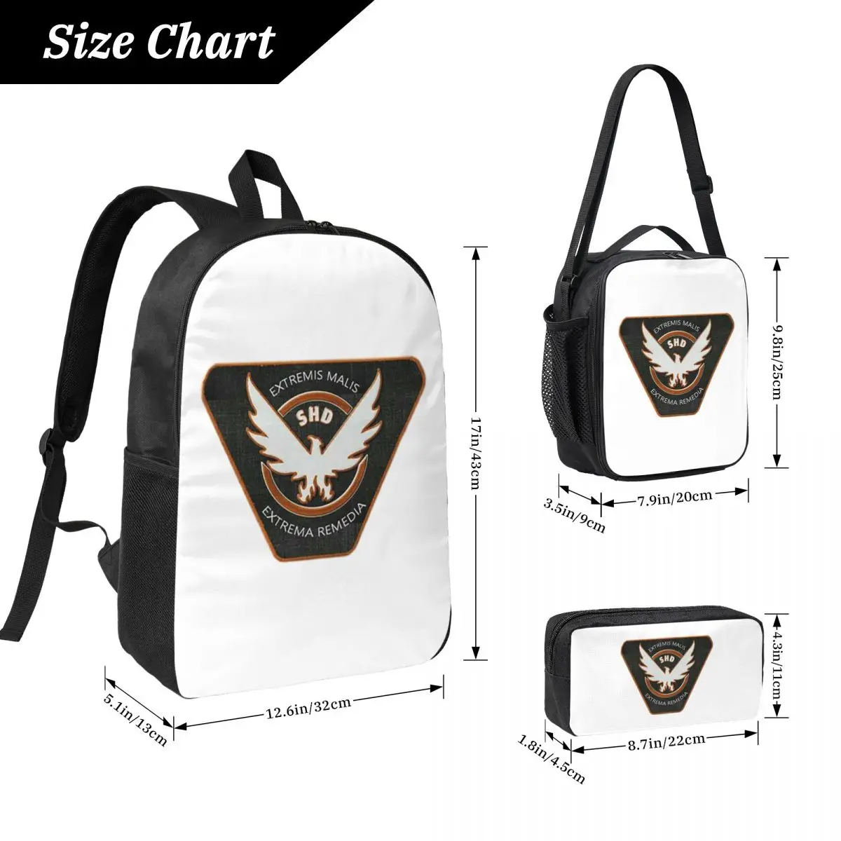 The Division 2 Shd Backpack Student Boys Girls BookBag School Bag Laptop Shoulder Bags 3ps Insulated Lunch Bag Pencil Case