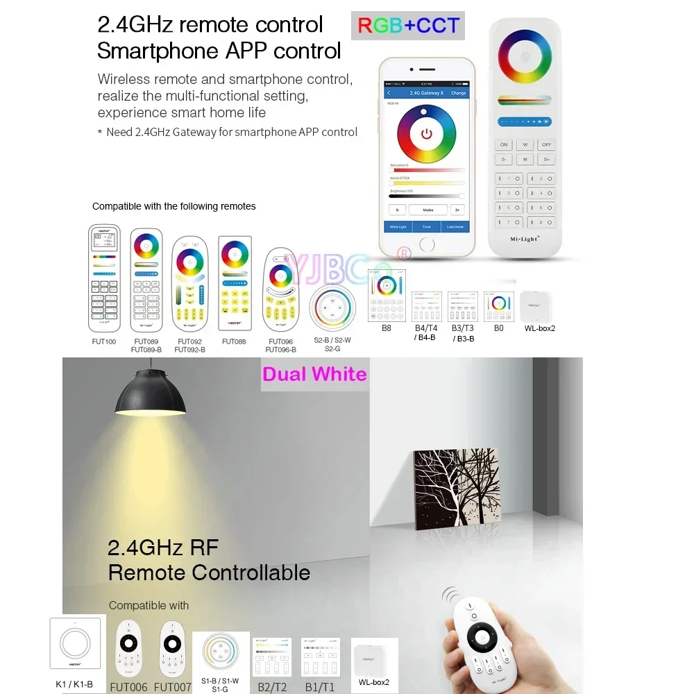 Ampoules LED Blanches pour Éclairage d'Nik, Projecteur Intelligent RGB + CCT, Télécommande 2.4G 110V 220V, FUT014 6W