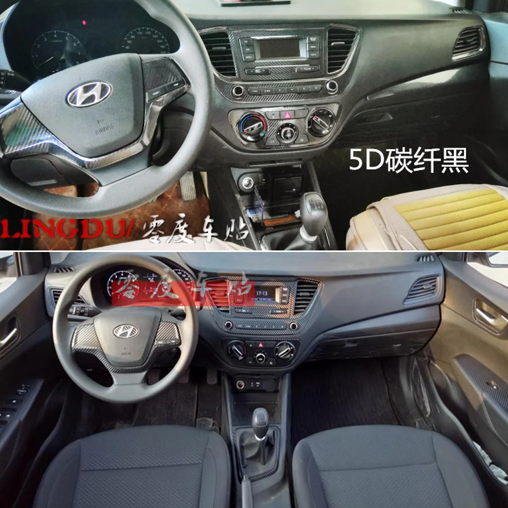 Para hyundai accent 2017-2021 interior painel de controle central maçaneta da porta 3d fibra de carbono adesivos decalques estilo do carro accessorie