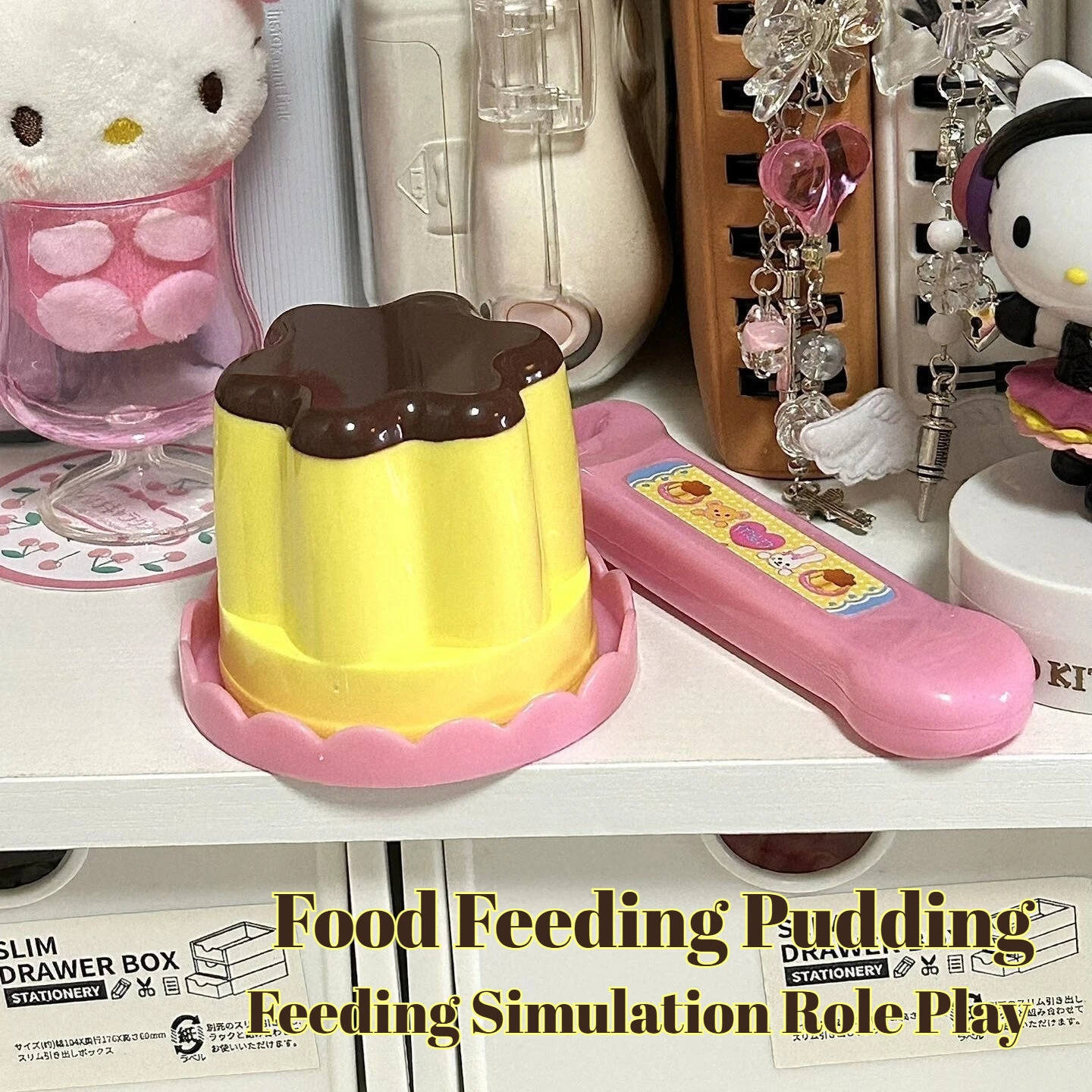 New Food Feeding Pudding Feeding Toy Feeding Simulation Role Play Strawberry Pudding Pretend Play for Kids Girls Funny Gifts