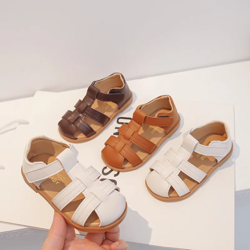 Children Sandals 2026 Summer Kids Beach Shoes Boys Sandals Close-toed Toddler Casual Sport Sandals White, Brown, Yellow