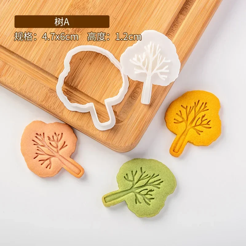 Cartoon Tree Cookie Embosser Mold Fondant Icing Biscuit Cutter Mold 3D Stereo Pressing Baking Tool Thanksgiving Cookie Stamp Set