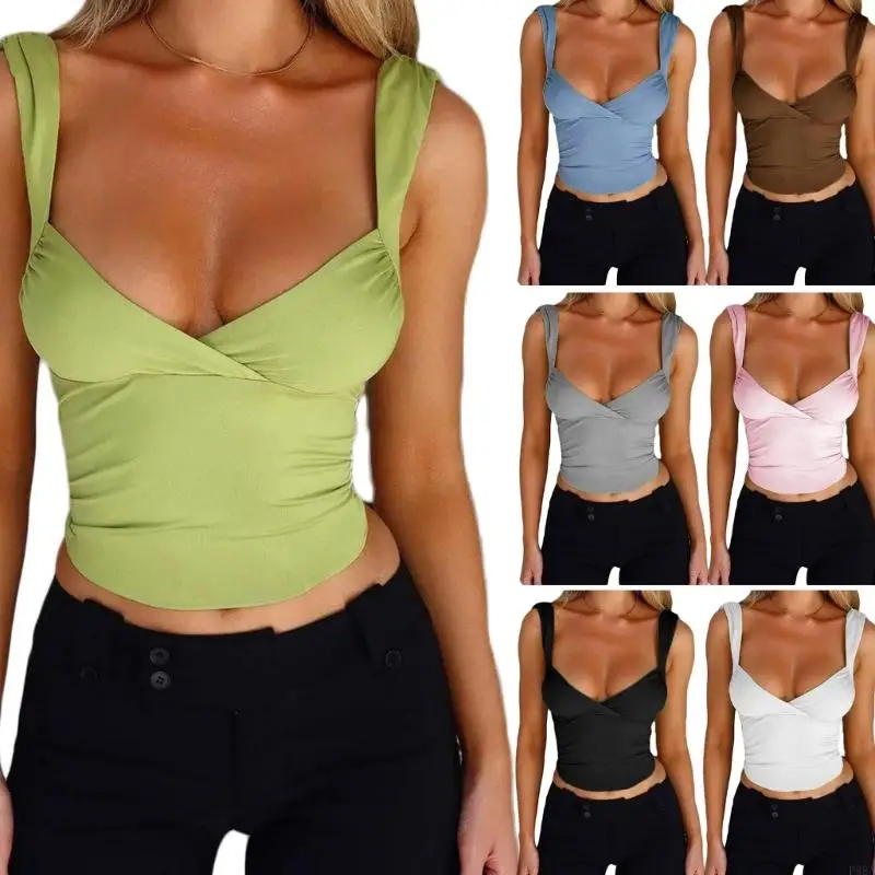 

P88A Fashionable Women's Tie Back Crop Top Sweetheart V Neck Top Casmisole Shirt Perfect for Women and Girls