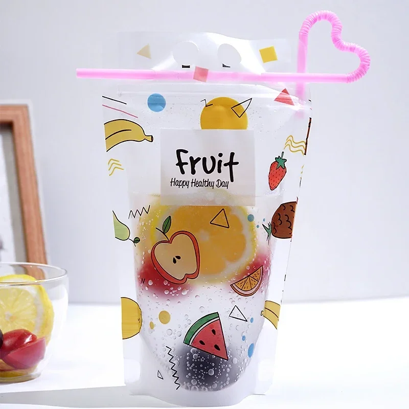 

New Matte Plastic Beverage Bag Repeat Reclosed Tote Packing Bag with Free Straw Drinks Package Bags Juice Coffee Liquid Bag