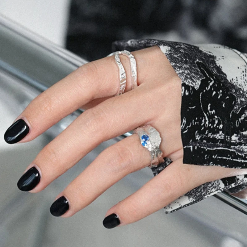 Classic Irregular Texture Design Ring S925 Sterling Silver Rings for Women Inlaid Zircon Fine Jewelry Fashion Versatile Gift055#