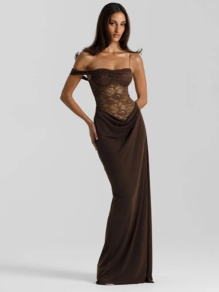 Brown Lace Satin Spaghetti Strap Maxi Dress Women Sexy Cowl Neck Draped Detail Fitted Robes 2026 Spring Summer Party Lady Gowns - AliExpress 200000345 Brown Lace Satin Spaghetti Strap Maxi Dress Women Sexy Cowl Neck Draped Detail Fitted Robes 2026 Spring Summer Party Lady Gowns - AliExpress 200000345