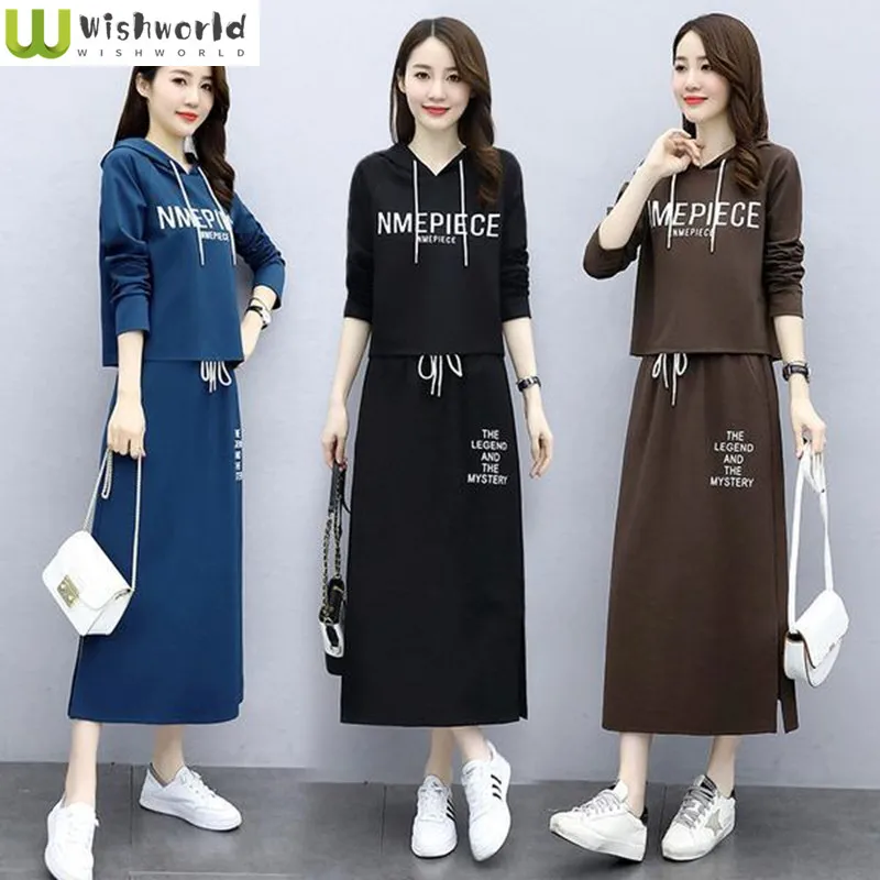 

Spring and Autumn New Korean Style Fashionable Western Style Long Sleeve Half Length Skirt Age Reducing Two Piece Set