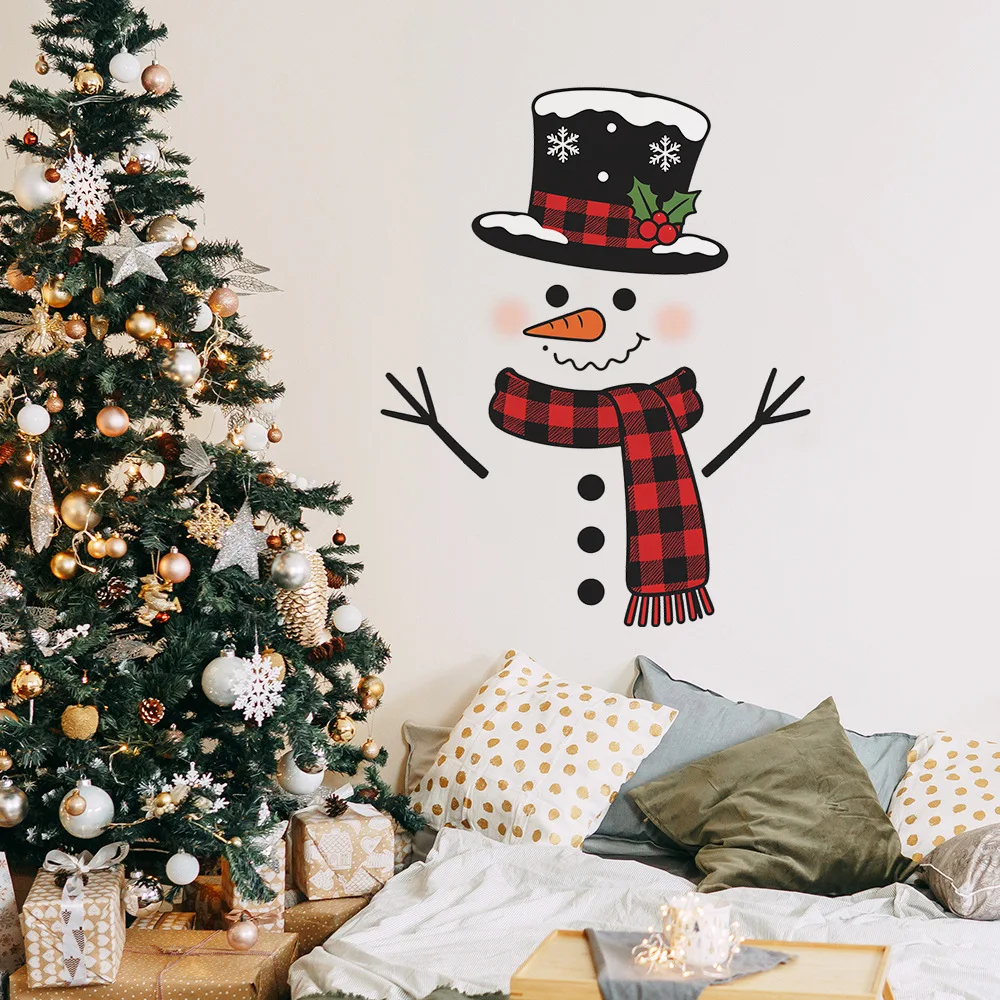 Simple Winter Christmas Snowman Wall Sticker, Background Beautification Decal for Bedroom Living Room Study Room Xmas Ornament