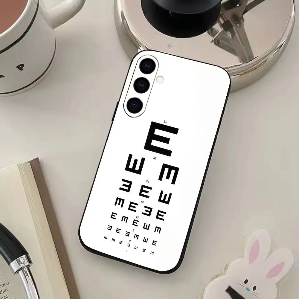 Etui na telefon z motywem tablicy optycznej do Samsung Galaxy A73, A72, A71, A70, A53, A52, A51 i innych, miękkie, czarne.