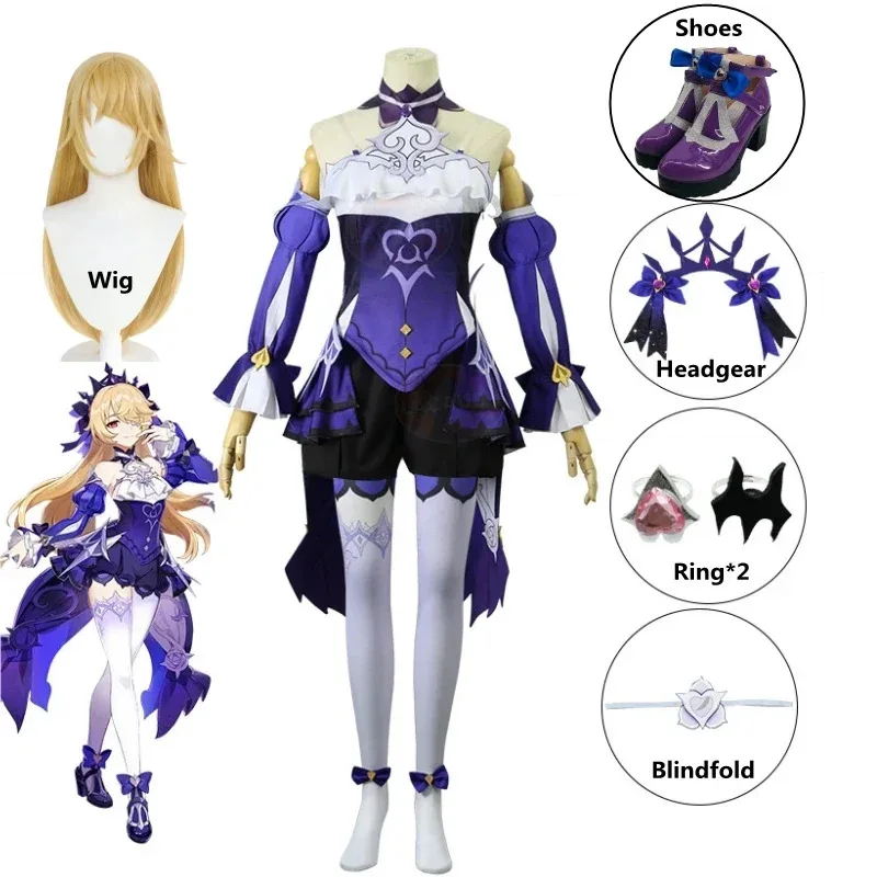 Juego Genshin Impact nuevo Fischl Cosplay pez una noche siempre sueño Amy disfraz gótico piel Luna ciudad peluca trajes NM31