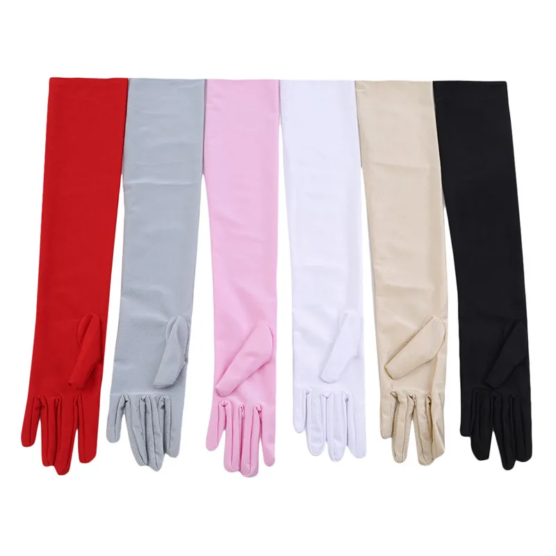 Fashion Long Gloves Satin Opera Evening Party Prom Costume Glove Black White Pink Gray Beige Red