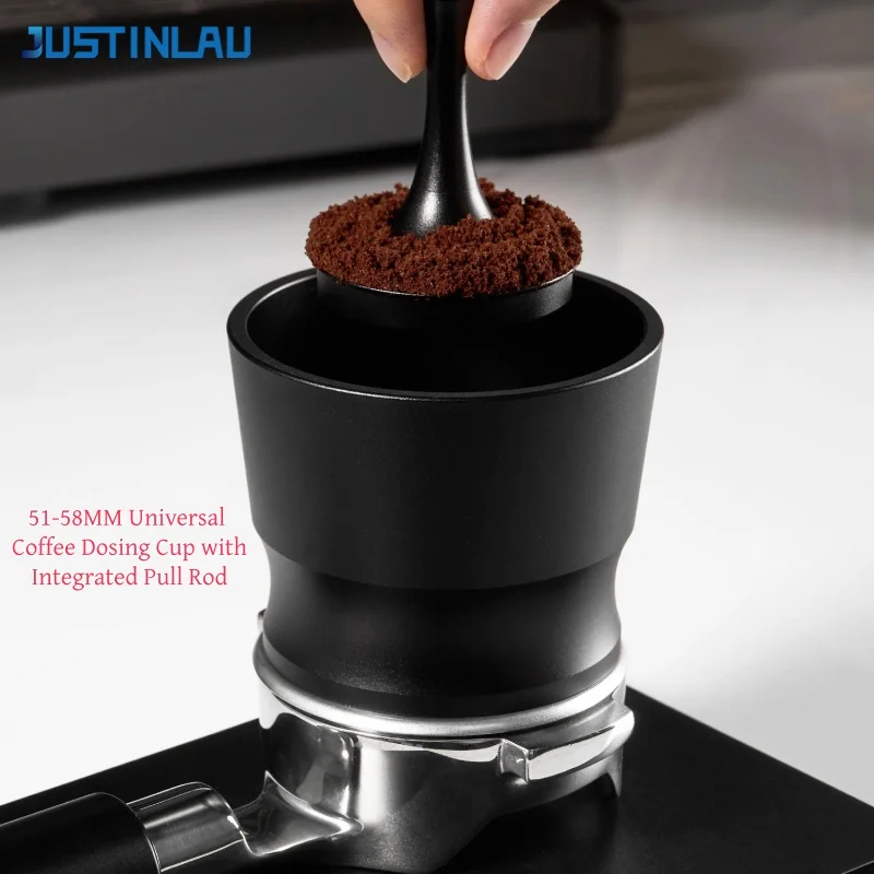 JUSTINLAU Espresso Coffee Powder Receiver Cup Aluminum Alloy Coffee Dosing Cup with Integrated Pull Rod Coffee Barista Accessory
