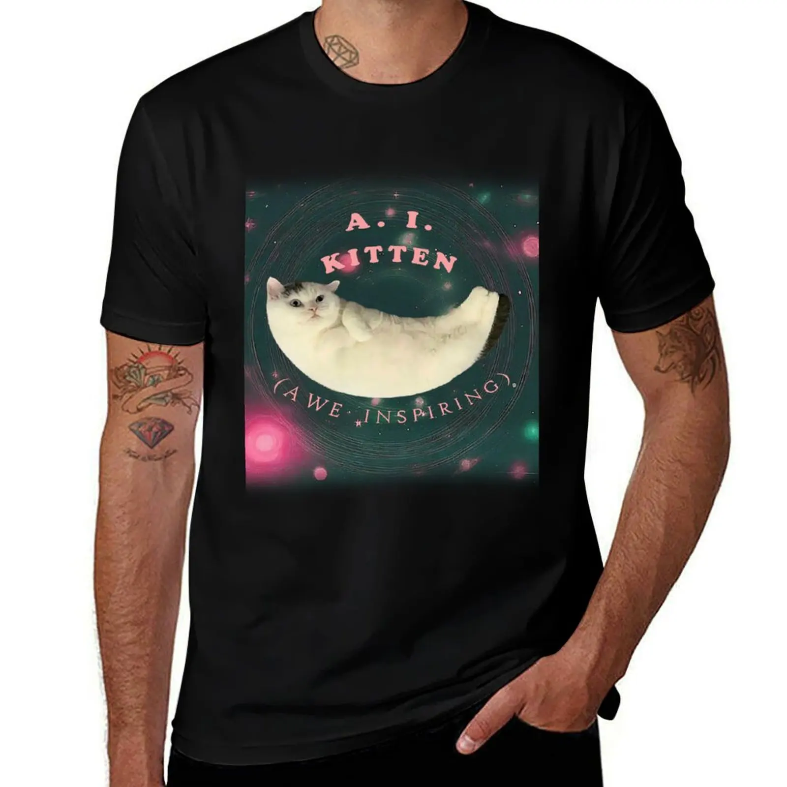 T-shirt Awe Inspiring Kitten, haut décontracté imprimé style rétro