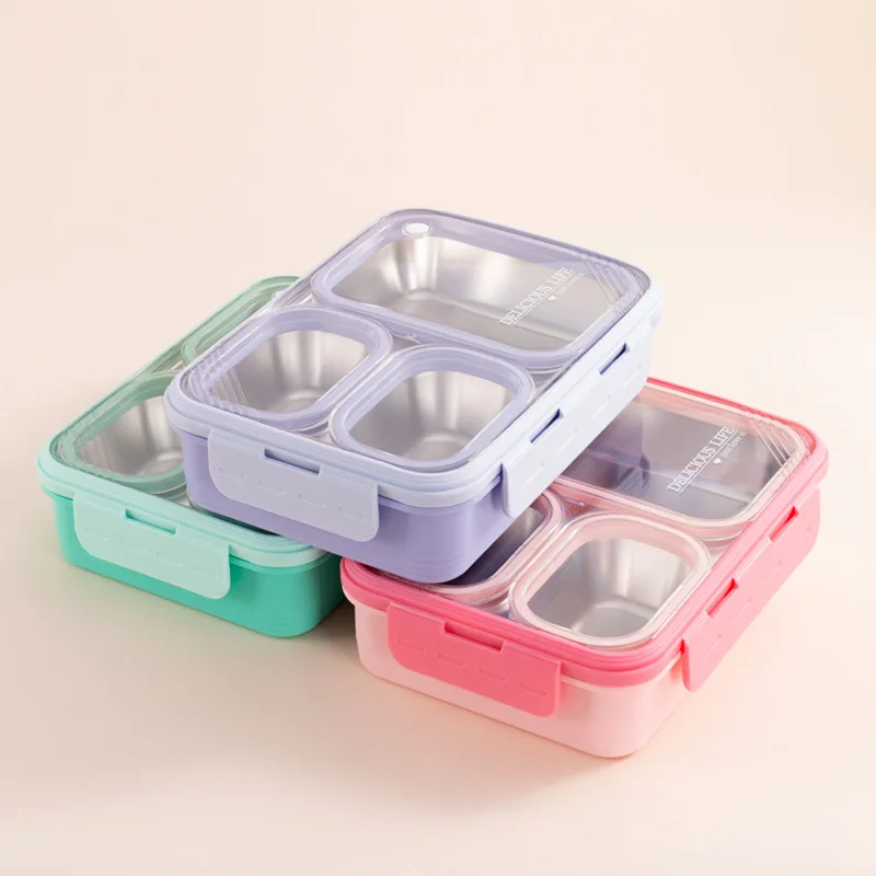 600mL Bento Lunch Box Thermal Stainless Steel Microwaveable Lunch Box School Kids Compartments Bento Box Food Storage Container