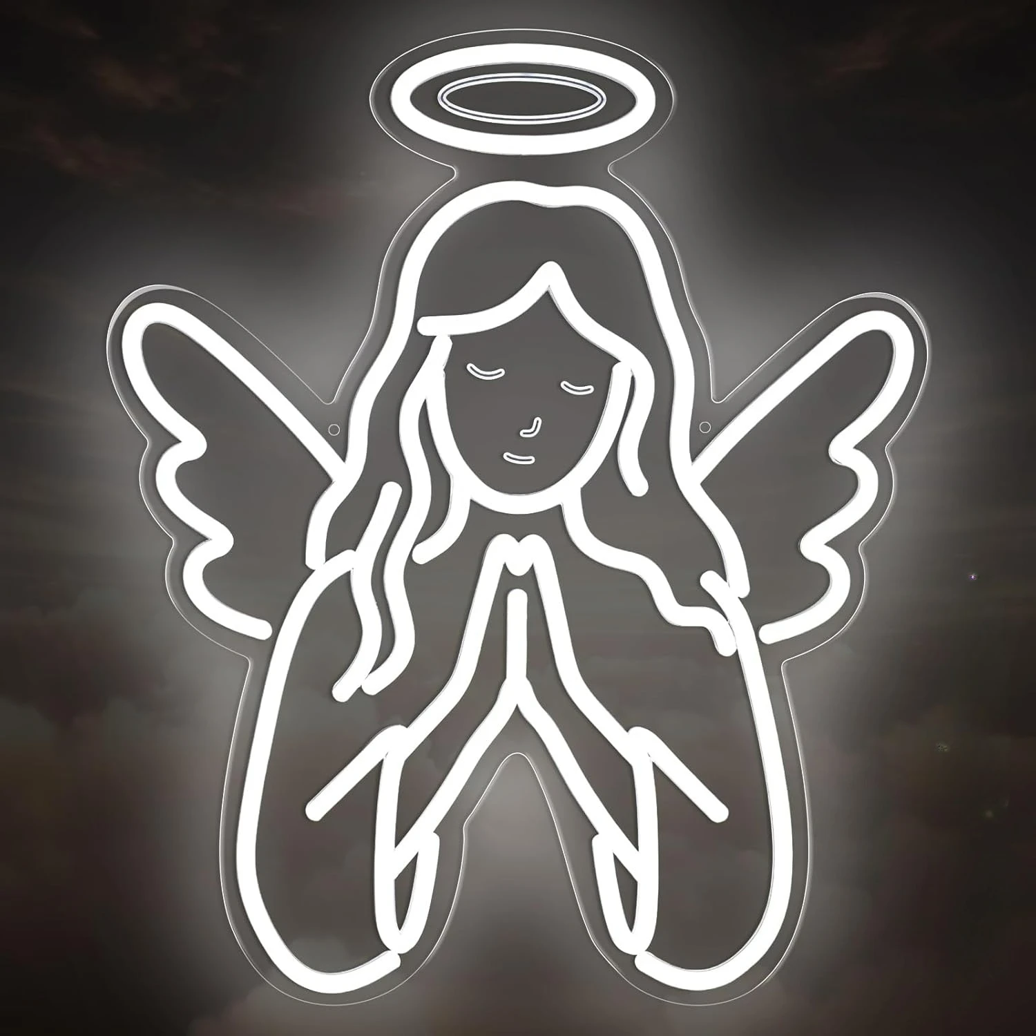 Neon Sign Guardian Angel Praying LED Light Religious Christian Symbol Wall Art for Bedroom Living Room Church Holiday Decor
