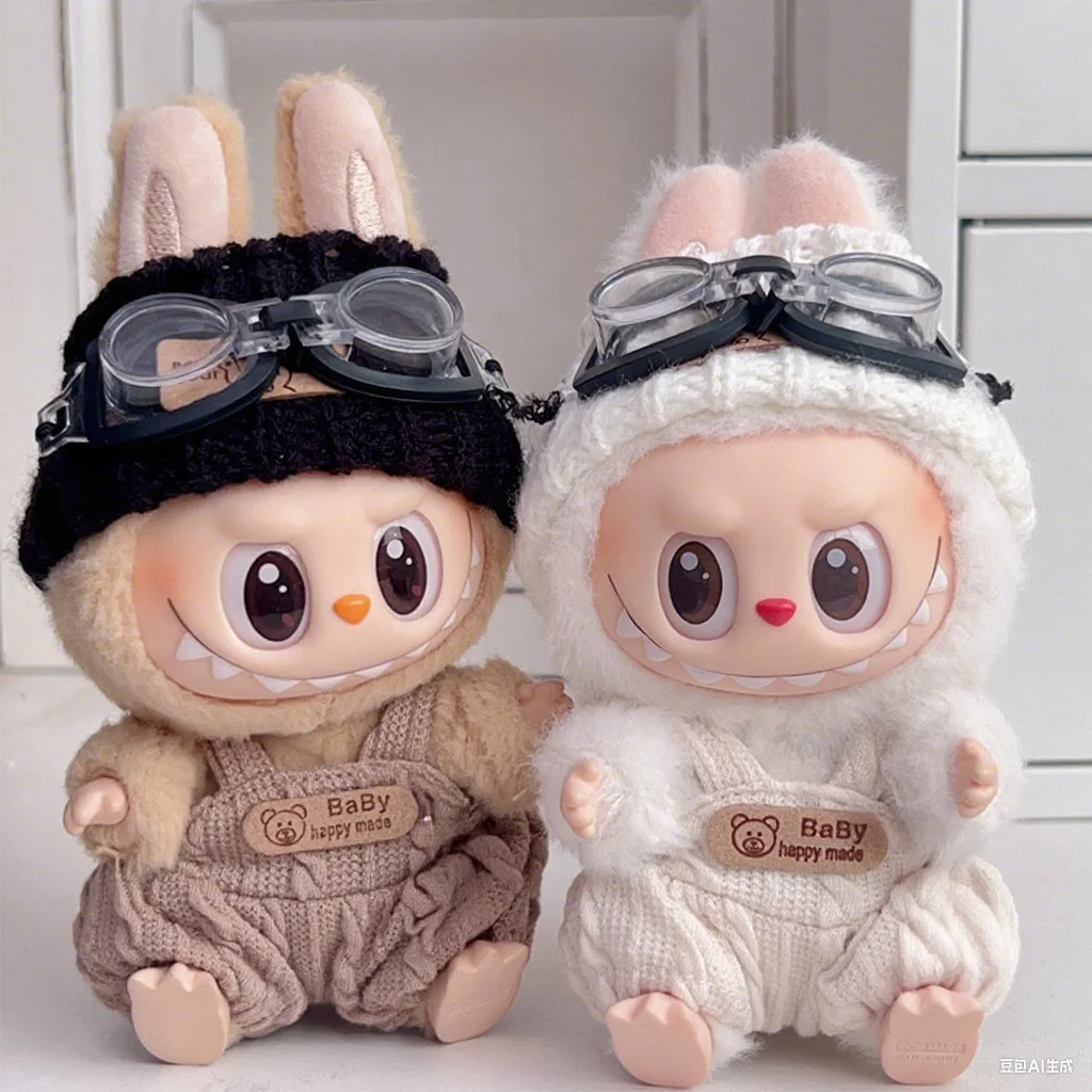 

Clothes For Labubu Doll Hat Goggles Overalls Set 1st 2nd 3rd Gen 17cm Labubu Sitting Party Outfit Sitting Party Accessories