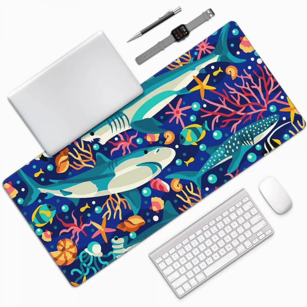 Shark Fish School And Aquatic Plant Large Mouse Pad Computer Keyboard Mouse Mat PC Laptop Desk Mat Office Accessories Table Mats