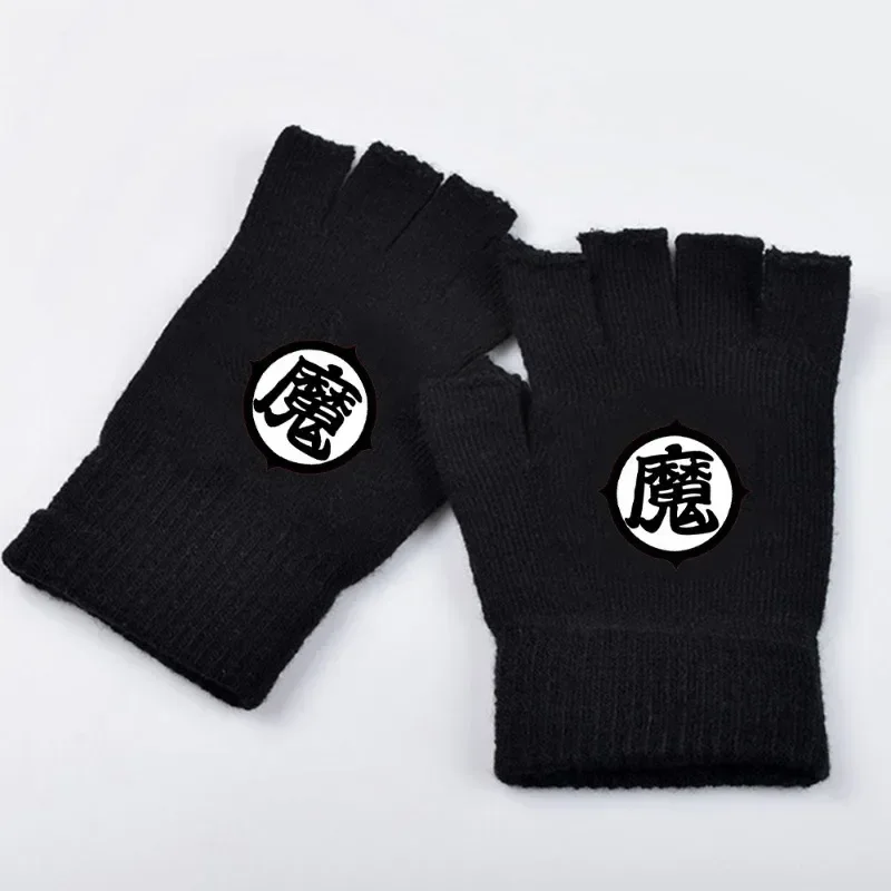 Dragon Ball Gloves Son Goku Half Finger Fall and Winter Student Half Finger Writing Gloves Open Finger Double Layer Warm Gloves