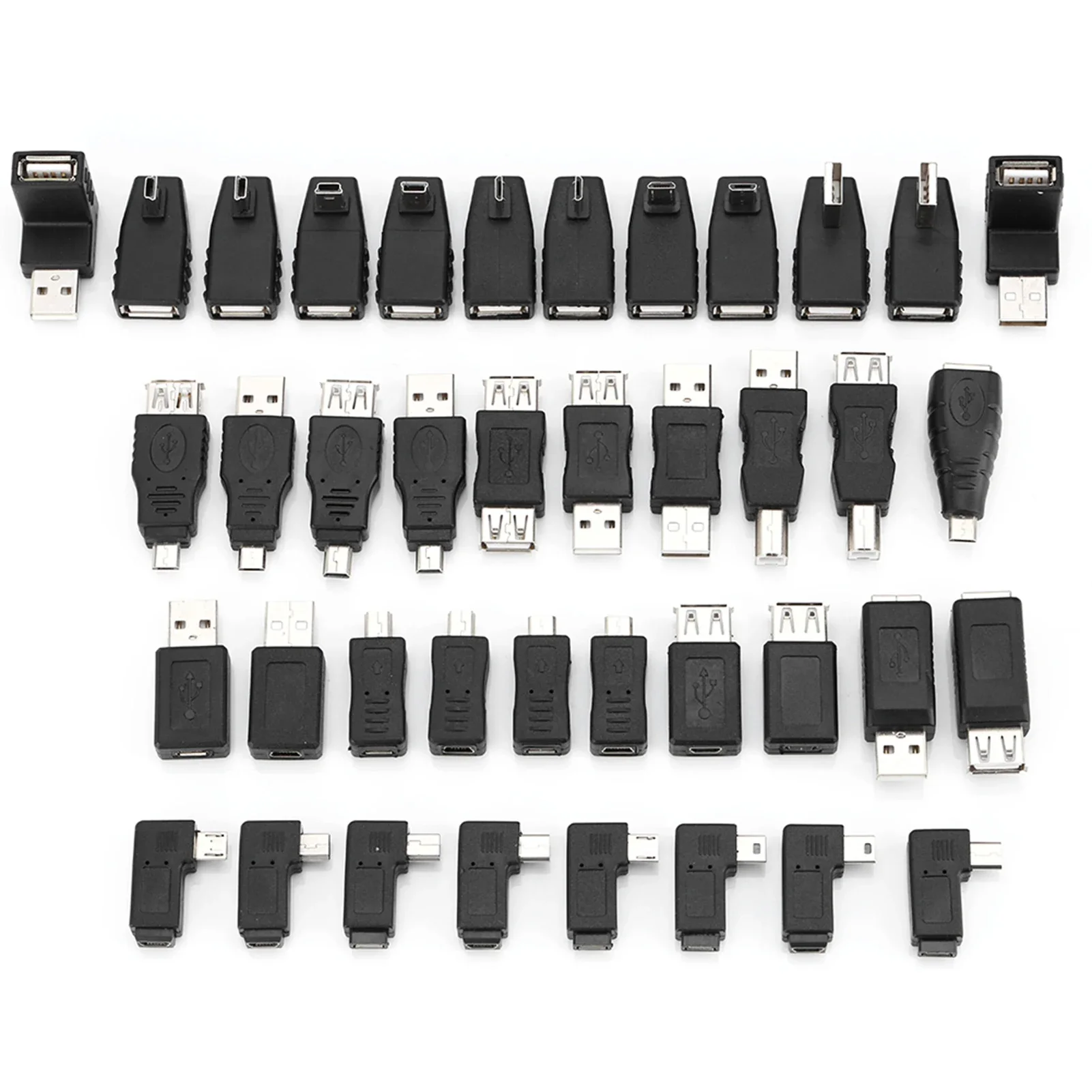 40PCS USB2.0 Adaptor Angled Miniature Micro B Type Male to Female Converter Connector Kit