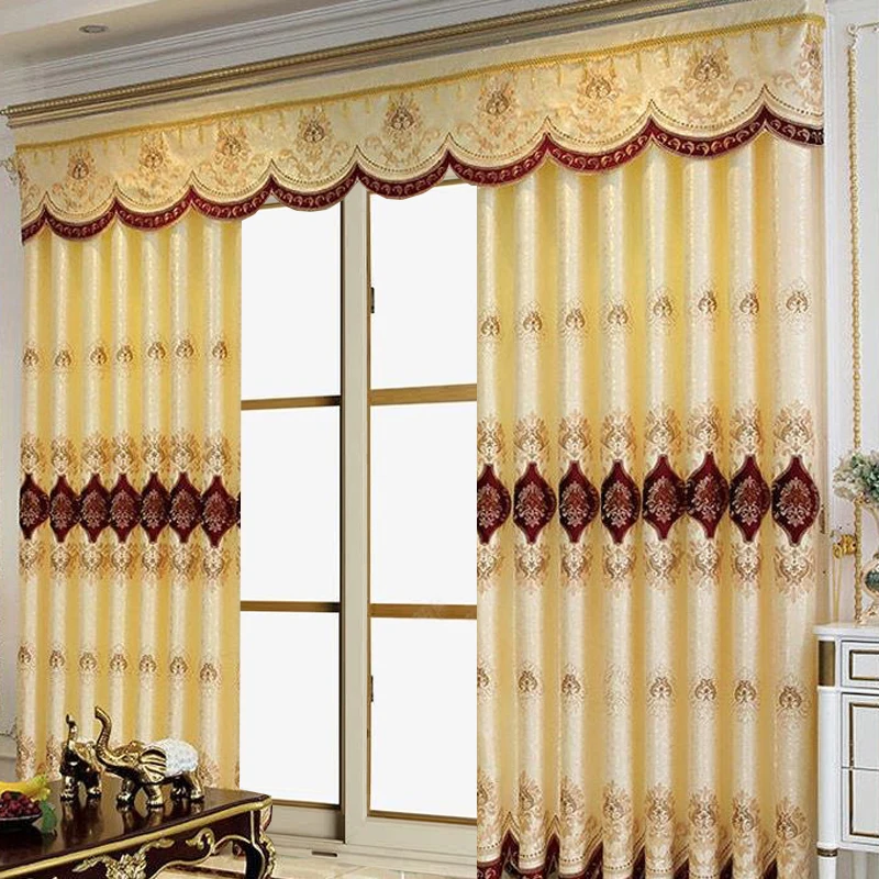 

1PC simple and luxurious European-style embroidered sunshade ready-made curtain for living room and bedroom, beige