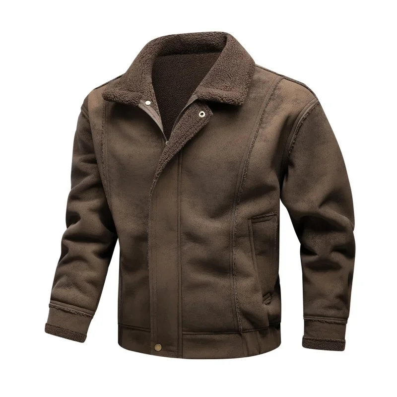 Lapel Fur Integrated Coat For Men Plus Size Suede Material Loose Casual Warm Outerwear Fit For Daily Outdoor And Street Scenes