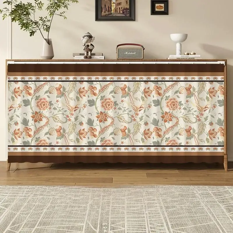 VIKAMA Floral Phoenix Pattern Bathroom Cabinet Curtain for Sink Vanity Dust Cover Skirt Modern Aesthetic Hanging Home Decor