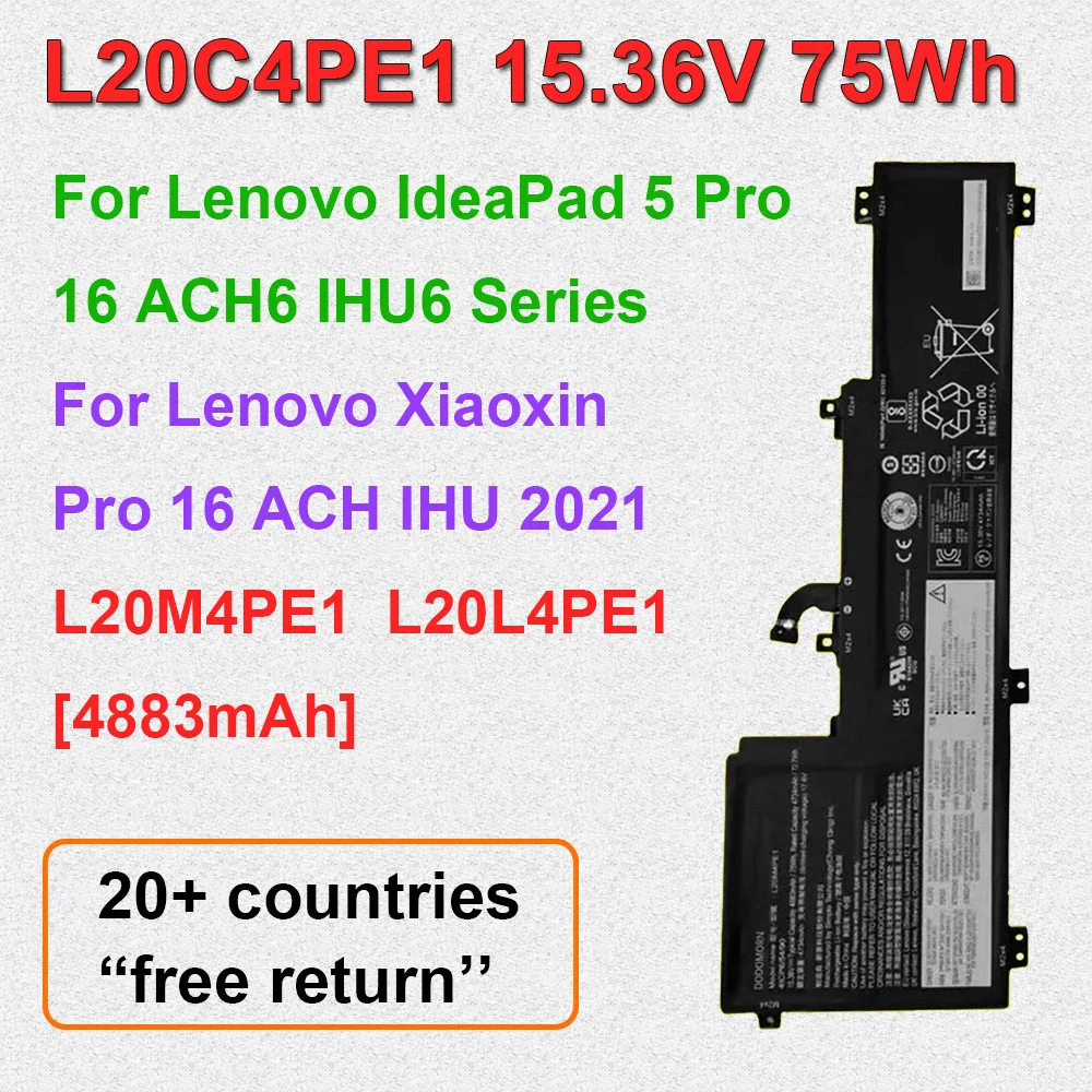DODOMORN Laptop Battery L20M4PE1 For IdeaPad 5 Pro 16 ACH6 Xiaoxin Pro 16 IAH7 16-ACH 16-IHU 2021 L20C4PE1 L20L4PE1 75Wh OEM