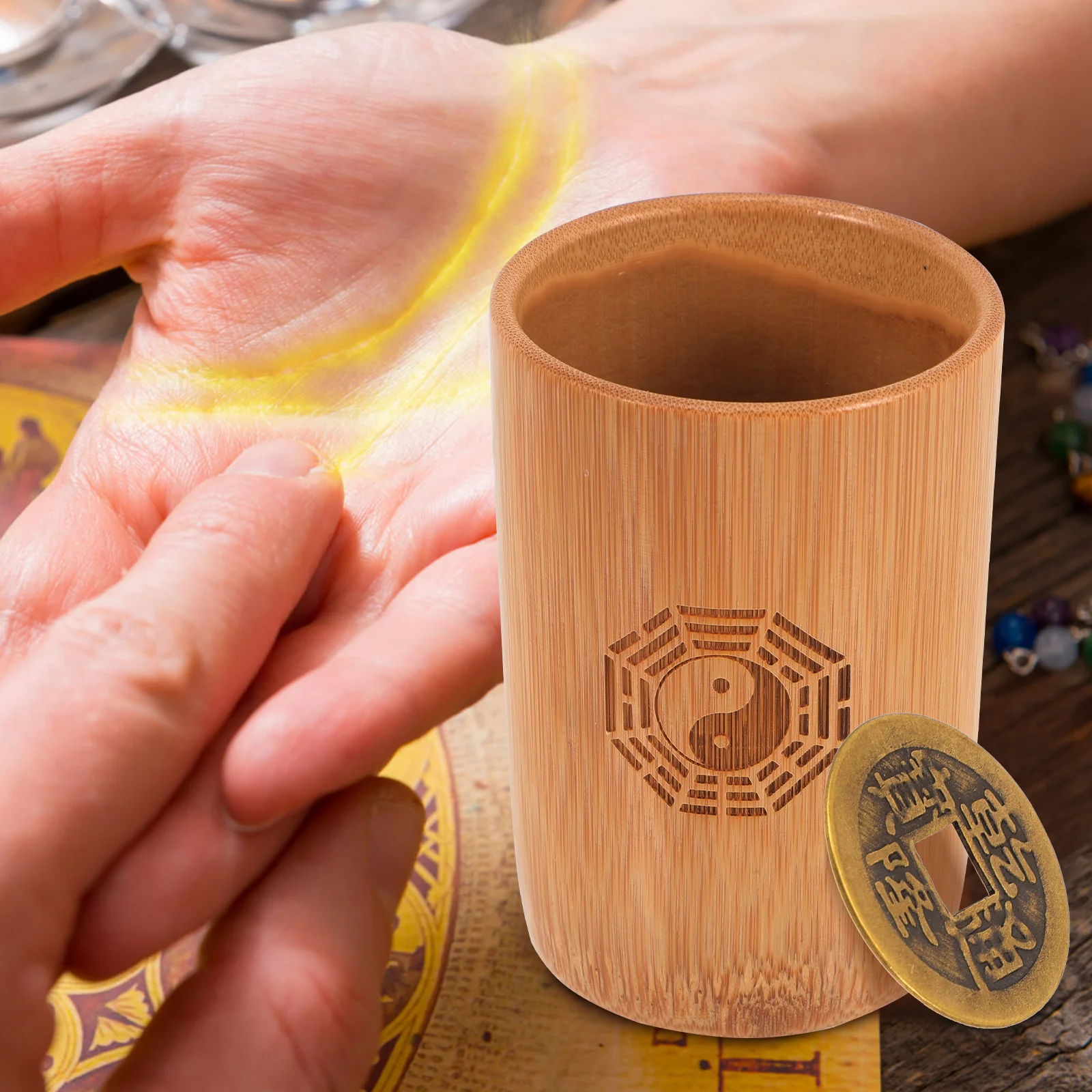 

1Set Divination Pot Set Traditional Chinese Fortune-Telling Bucket with Coins Essential Game Props for Store Opening Gift