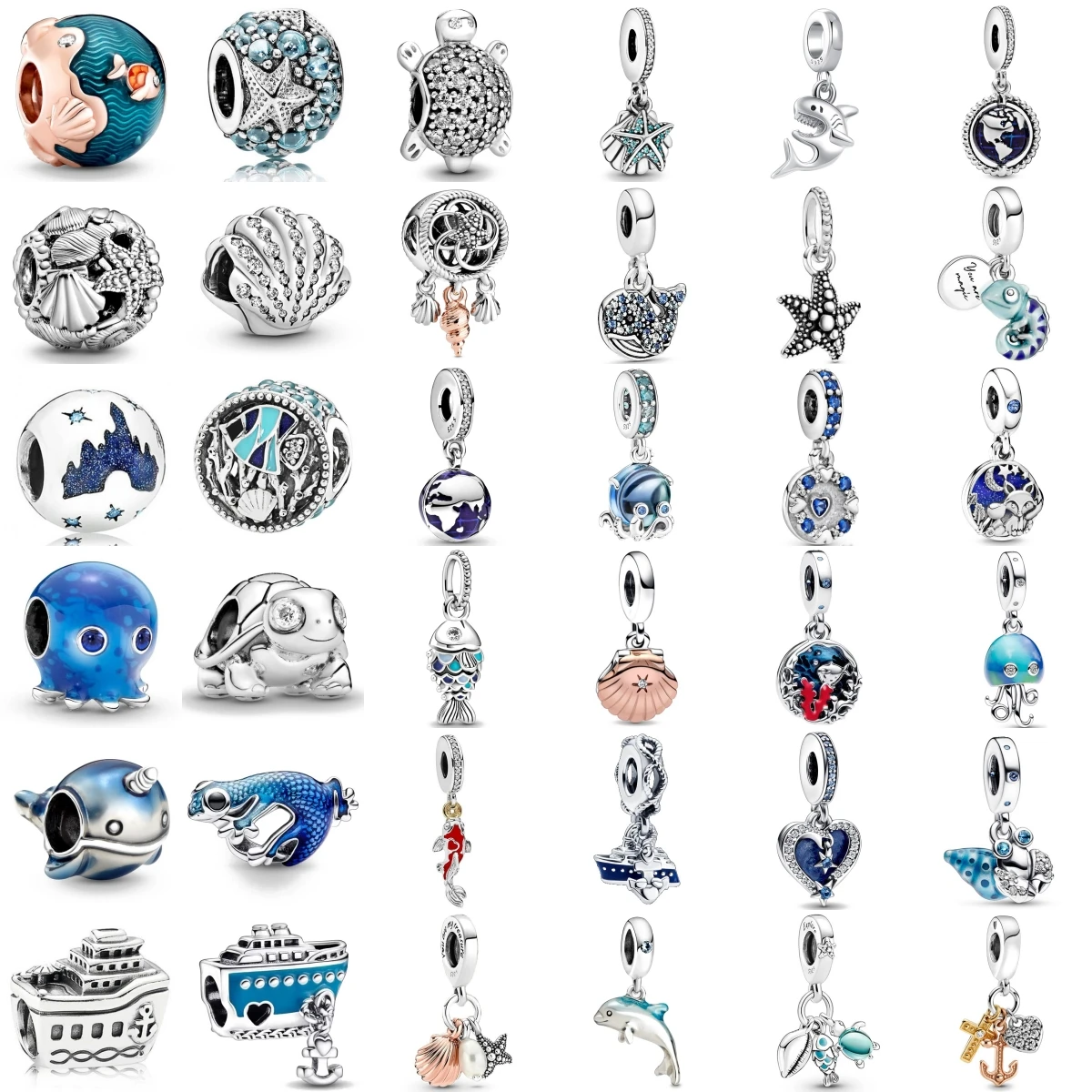 

New 925 Sterling Silver Charm Fit Original Bracelet Accessories Women Jewelry Blue Ocean Series Cruise Ship Octopus Sea Shell