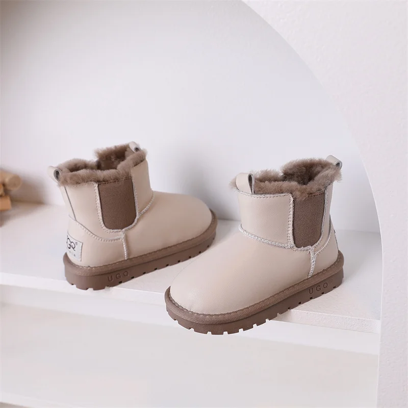 DIMI 2023 New Winter Children Shoes PU Leather Fashion Brand Boys Girls Boots Soft Non-Slip Warm Plush Kids Snow Boots