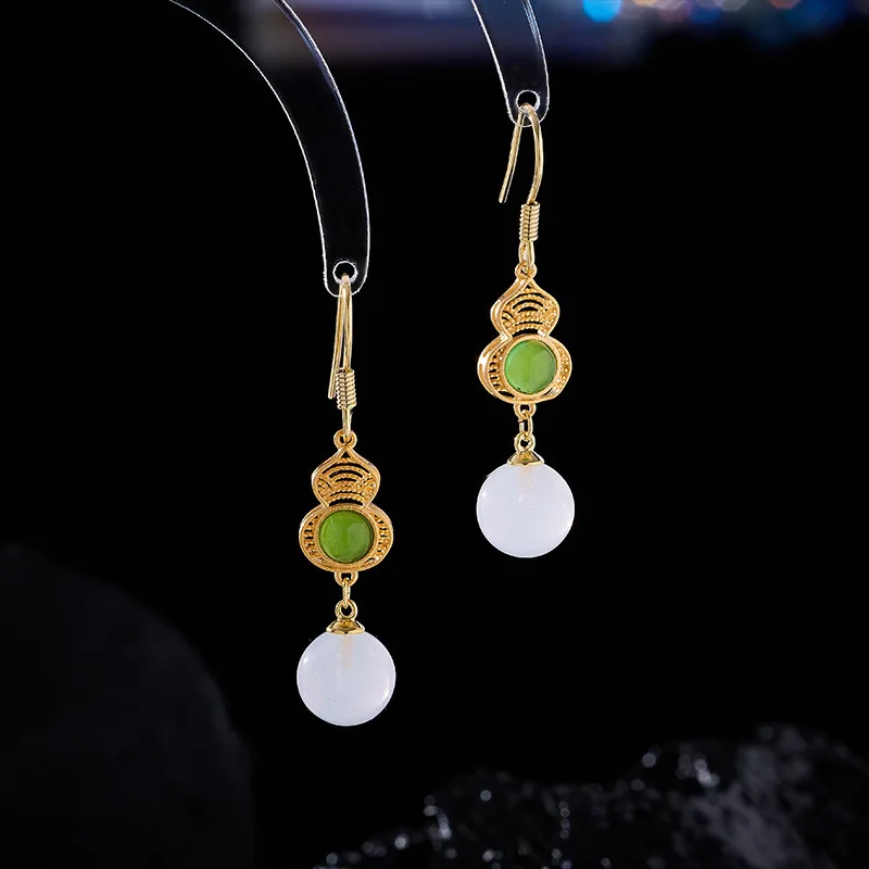 Элегантные и длинные серьги-крючки в форме тыквы в стиле ретро с прикосновением легкой роскоши и традиционным китайским стилем.
