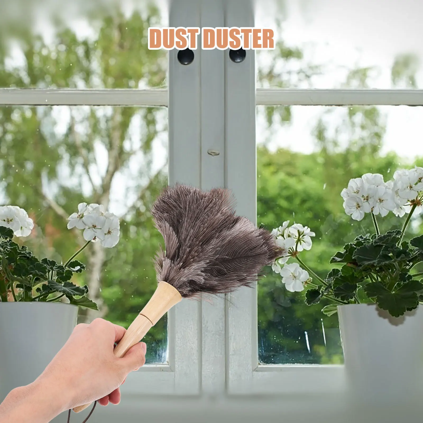 

Plume Duster For Home Cleaning Ultra-Soft With Wooden Handle Flexible Furniture Car Desk Blinds Ceiling Fan Washable