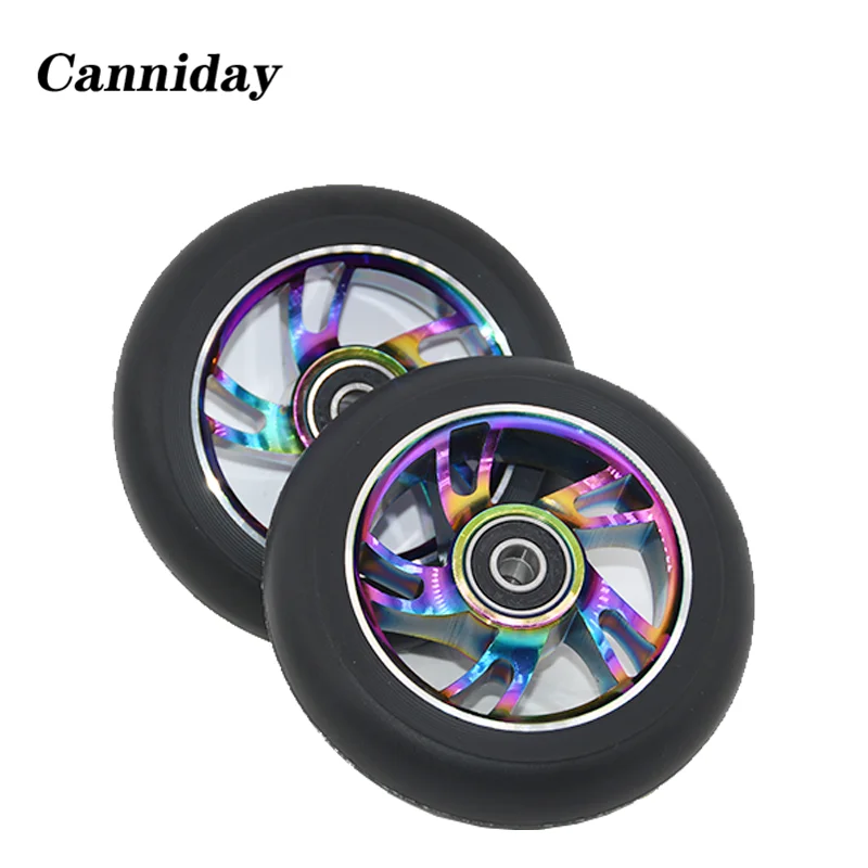 Scooter Wheels Replacement with Bearings,Aluminum Alloy,Wear-Resistant,PU Scooter Parts,Kick Scooters Accessories,100mm 2Pcs