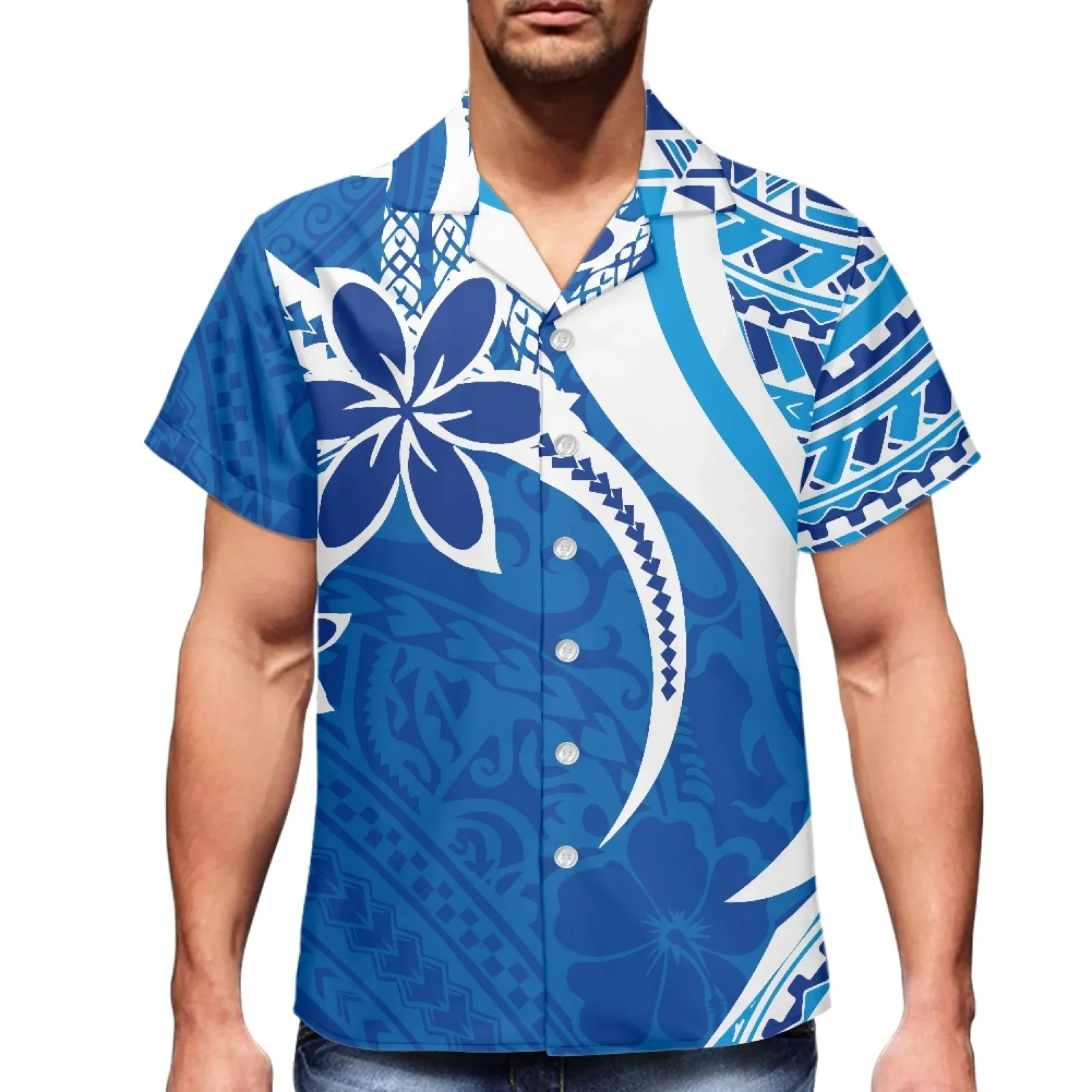 Polynesian Tonga Hawaiian Fiji Guam Samoan Pohnpei Tribal Tattoo Blue Prints Couple Clothes Suits Women Dress Matching Men Shirt