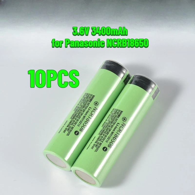 10PCS 3.6V 3400mAh for Panasonic NCRB18650 Rechargeable High-Capacity Li-ion Battery for Flashlights