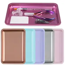 Bandeja quadrada de armazenamento de cosméticos, aço inoxidável, arte em unhas, placa de manicure, pinça, canetas, recipiente, unhas falsas, ferramentas de prato, 1 peça