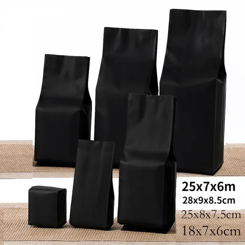 50 قطعة من أكياس رقائق الألومنيوم السوداء غير اللامعة مع أكياس جانبية، قابلة للغلق بالحرارة للقهوة والماتشا والوجبات الخفيفة DIY وتخزين المواد الغذائية الجافة